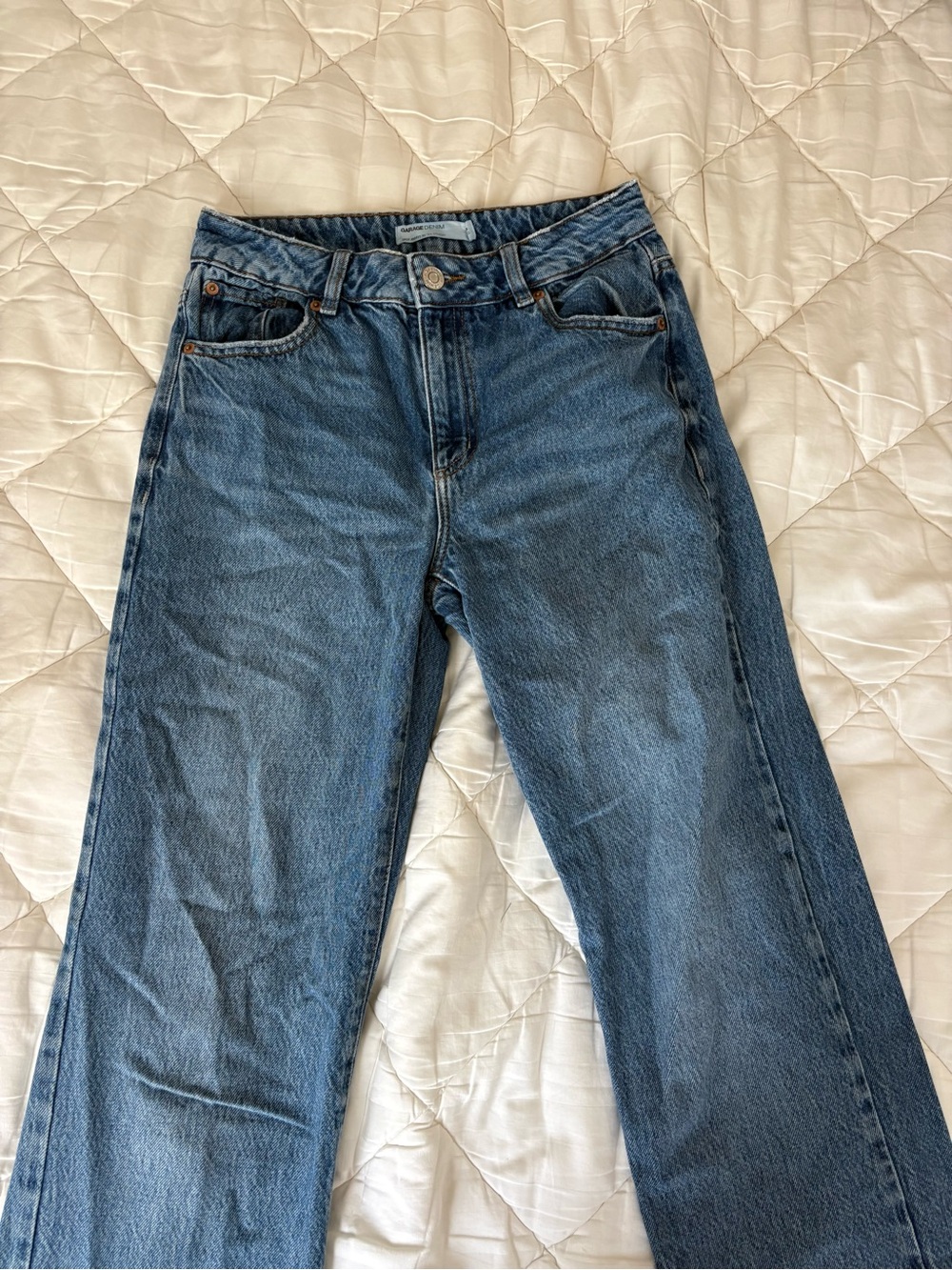 Garage Straight Leg Jeans in Washed Blue Denim